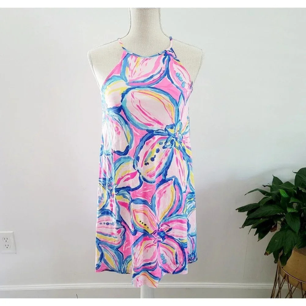 Lilly Pulitzer Margot Sunny Side Halter Tassle Tropical Pima Cotton Dress XXS
